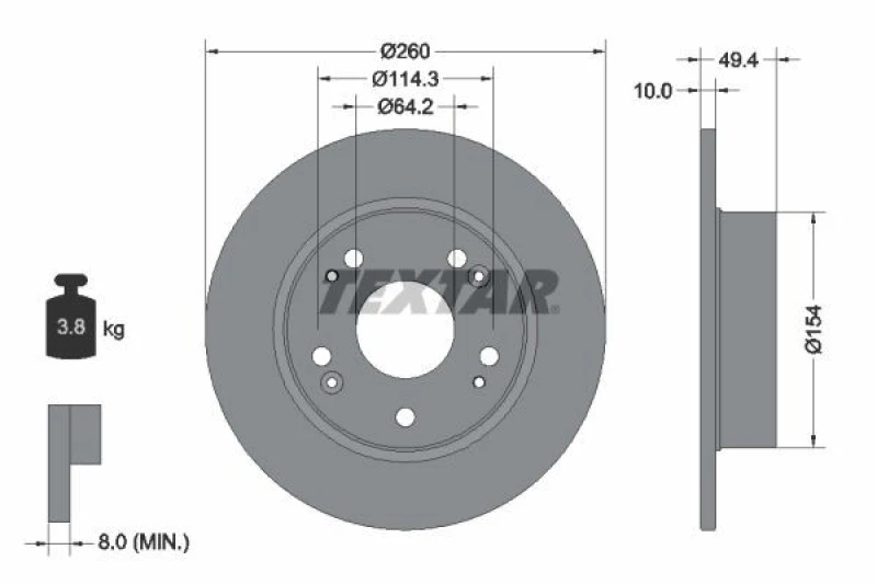 Image of TEXTAR 92144600 Brake disc solid, without wheel studs Brake Disc (82)