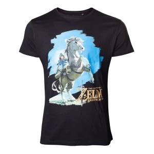 image of Legend of Zelda Breath of the Wild - Link on his Horse Mens X-Large T-Shirt - Black