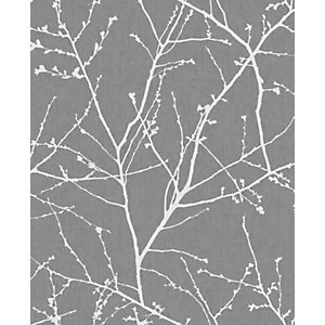 image of Superfresco Easy Innocence Charcoal and Silver Fabric Effect Wallpaper - 10m