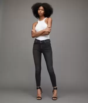 Image of AllSaints Womens Miller Mid-Rise Stretch Push Up Skinny Jeans, Washed Black, Size: 26