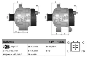 image of Denso DAN985 Alternator 14 V 105 A