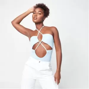 Missguided Rib Halterneck Bodysuit - Blue