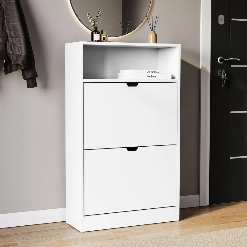 Image of Lassic Vida Designs 2 Drawer Shoe Cabinet With Shelf White unisex 2 Drawer