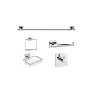 image of Croydex - Chester Flexi-Fix - Soap Basket, Toilet Roll Holder, Towel Ring, Robe Hook & Towel Rail