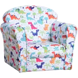 Image of HOMCOM Children's Armchair Kids Sofa Tub Chair Seat Cartoon Flannel Wooden - Multi-colour