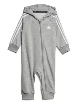 Image of adidas Sportswear Infant 3 Stripe All-in-One - Grey, Size 12-18 Months