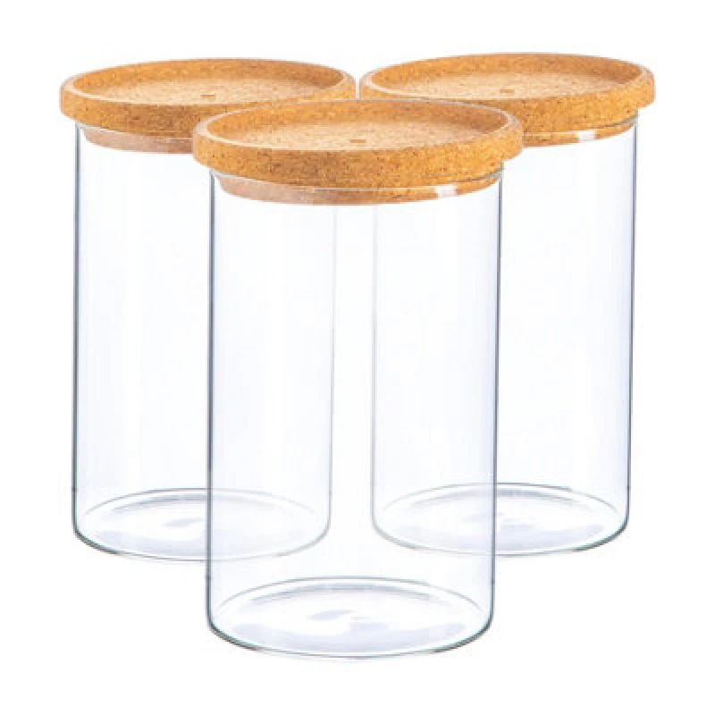 Image of Argon Tableware Scandi Storage Jar with Cork Lids 1 Litre Pack of 3 Clear