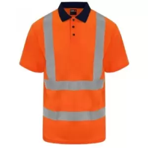 Image of PRO RTX Mens High Visibility Polo Shirt (4XL) (Orange/Navy) - Orange/Navy