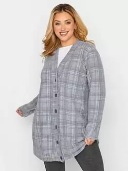 Image of Yours Soft Touch Check Button Cardigan - Multi, Blue, Size 16, Women