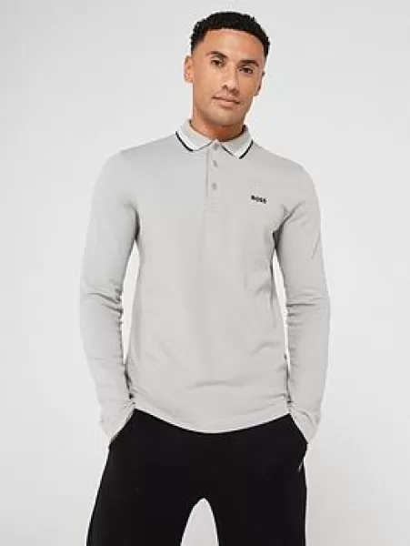 Image of BOSS Green Plisy Long Sleeved Cotton-Pique Polo Shirt - XL