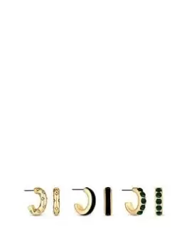 Image of Mood Mood Gold Jet Enamel And Malachite Huggie Hoop Earrings - Pack Of 3