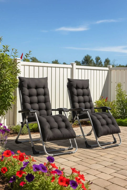 Image of Neo Set of 2 Zero Gravity Sun Lounger With Extra Padded Cushions in Black Unisex