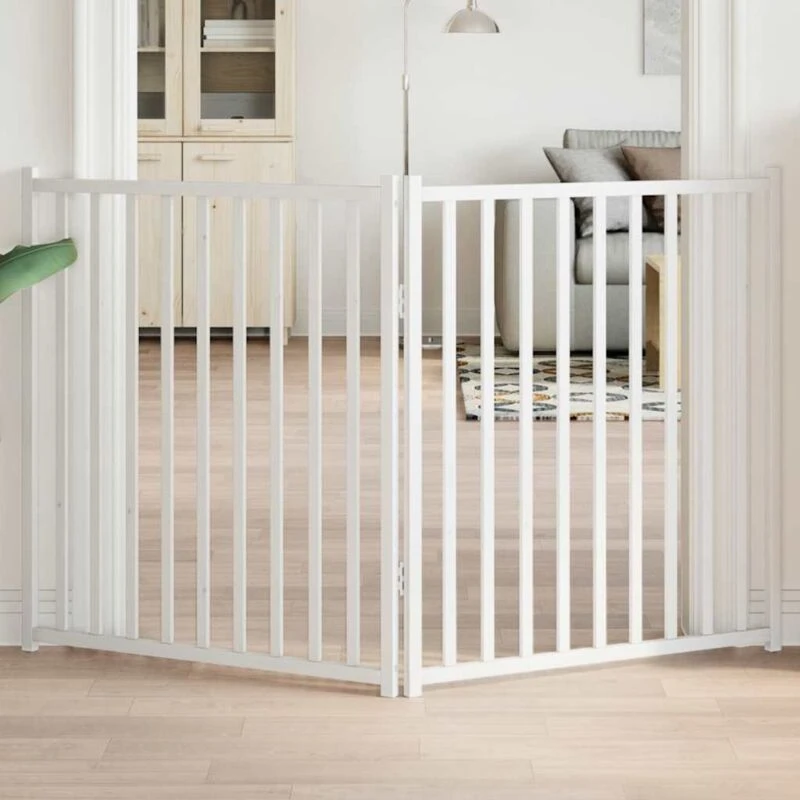 Image of vidaXL Dog Gate Foldable 2 Panels White 160cm Solid Wood Fir, White 352282