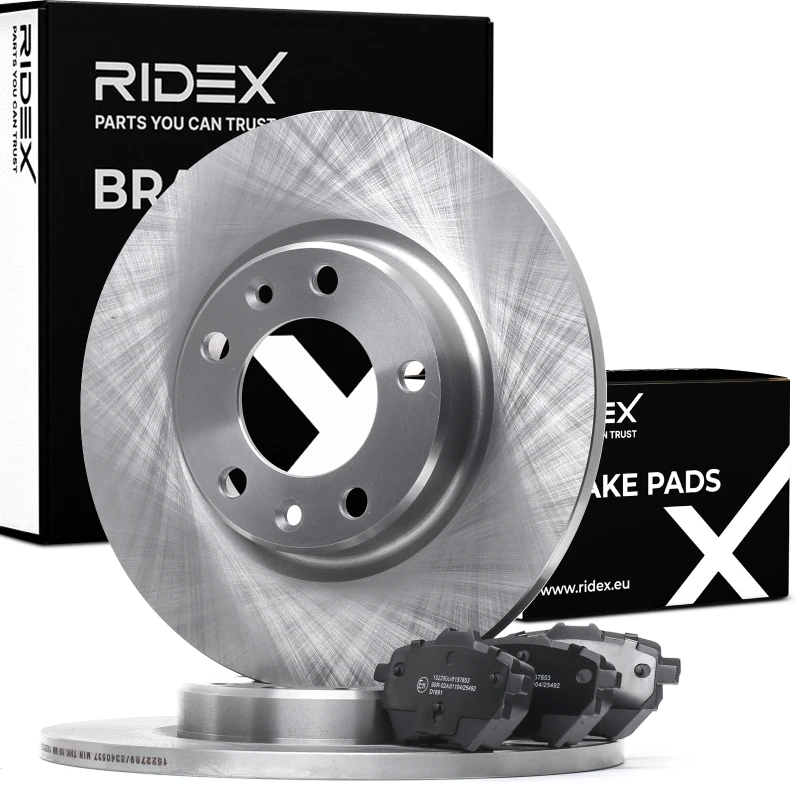Image of RIDEX 3405B1112 Brake disc and pads set Rear Axle, Brake Disc Type: Solid Brake Set,disc brakes (3405)
