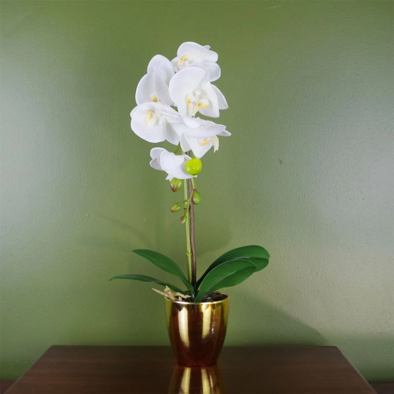 Image of Leaf Artificial Orchid Dark White Silver 46cm Botanik White