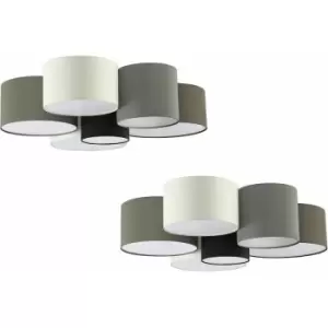 Image of 2 pack Wall Flush Ceiling Light White Shade Brown Grey White Black Fabric 6x E27