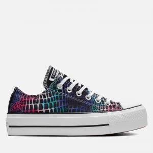 Image of Converse Womens Chuck Taylor All Star Digital Daze Lift Ox Trainers - Black/Hyper Pink/White - UK 3