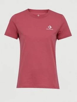Image of Converse Stacked Logo Left Chest Tee, Pink, Size XL, Women