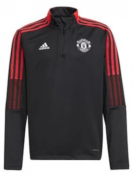 Image of adidas Youth Manchester United 21/22 Warm Up Top - Black, Size 11-12 Years