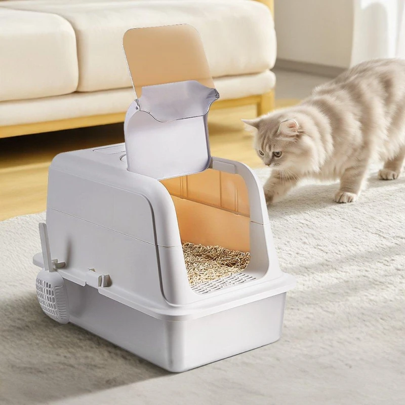 Image of KIDKID PET Enclosed Cat Litter Box White And Grey unisex One Size