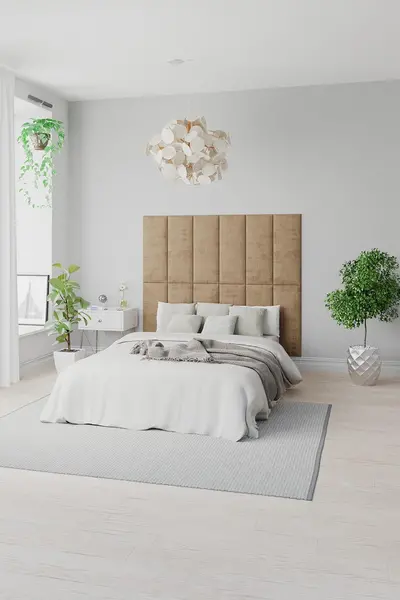 Image of Aspire EasyMount Wall Mounted Upholstered Panels, Modular DIY Headboard in Firenze Velour Fabric (Pack of 8) Silver