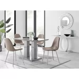 Image of Furniturebox UK - Furniturebox Imperia 4 High Gloss Grey Modern Dining Table And 4 Cappuccino Beige Corona Faux Leather Dining Chairs With Silver