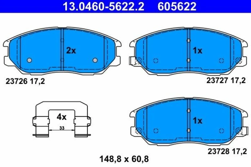 Image of ATE 13.0460-5622.2 Brake pad set with acoustic wear warning, with accessories Brake Pad Set,disc brake (402)
