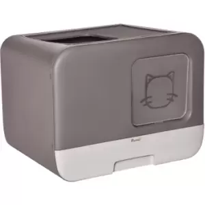Image of Cat Litter Box Portable Pet Toilet Enclosed Kitten Pan w/ Scoop, Purple - Pawhut