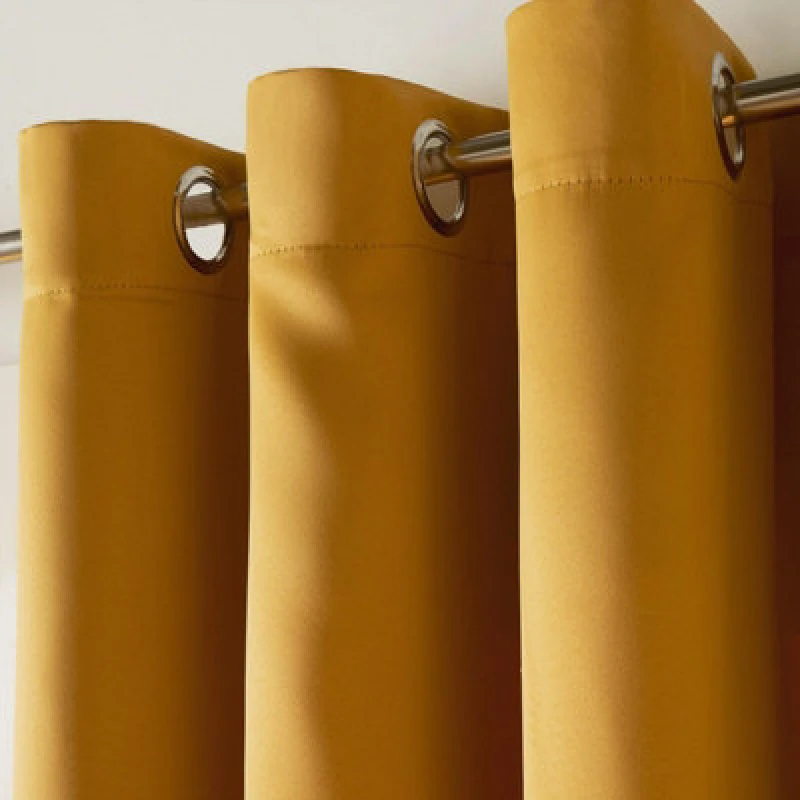 Image of OHS OHS Pair of Thermal Ready Made Eyelet Blackout Curtains in Bright Yellow Size: 168cm width x 137cm drop Bright Yellow 168cm width x 137cm drop U