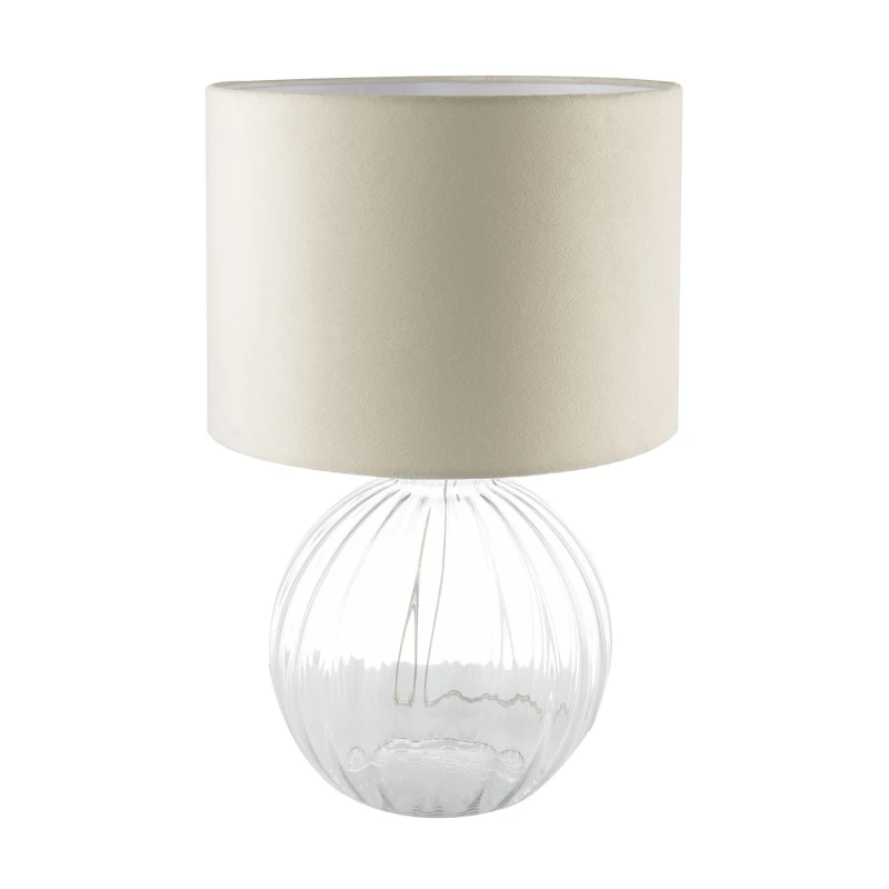 Image of Happy Homewares Contemporary Ribbed Glass Table Lamp with Velvet Fabric Shade in Clear Clear Unisex