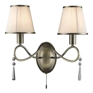 Image of 2 Light Indoor Candle Wall Light Antique Brass with Shades, E14