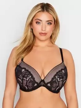 Image of Yours Geo Cuff Heart Trim Bra - Black, Size 40C, Women