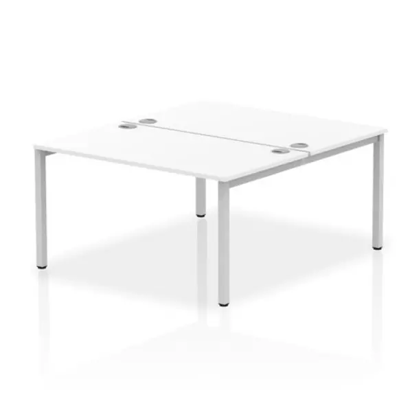 image of Impulse Bench B2B 2 Person 1400 Silver Frame Office Bench Desk White