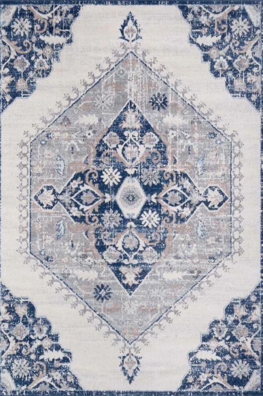 Image of THE RUGS Montana Medallion Navy & Cream Living Room Area Rug 4020 Size: 120cm x 170cm Navy Unisex 120cm x 170 cm