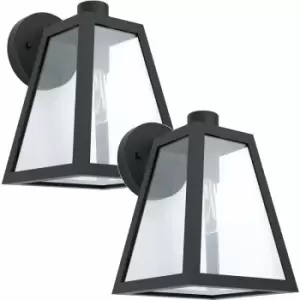 Image of Loops - 2 pack IP44 Outdoor Wall Light Black Trapeze Lantern 1x 60W E27 Porch Lamp