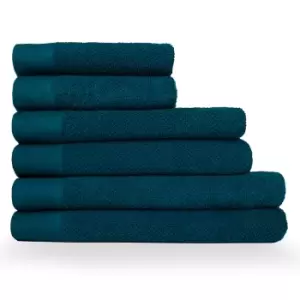 image of Textured Weave 6 Piece Hand/Bath/Sheet Towel Set Blue