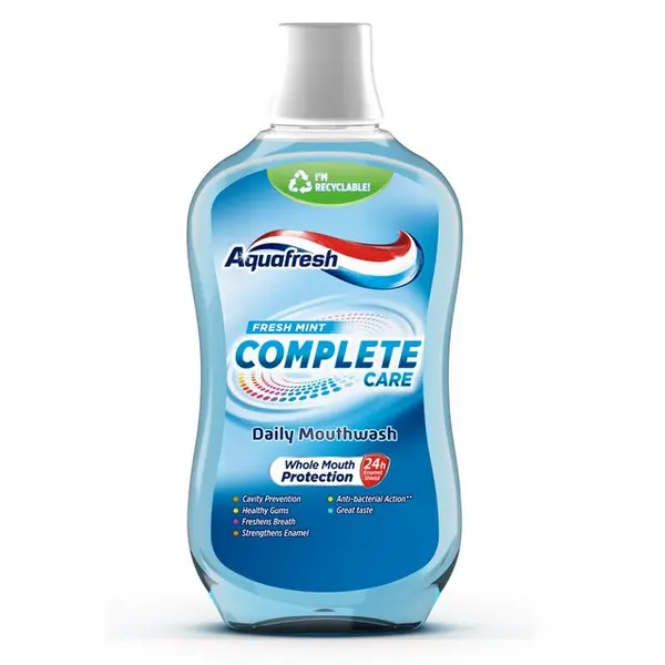 image of Aquafresh Complete Care Alcohol Free Fresh Mint Mouthwash 500ml