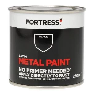 image of Fortress Black Satin Metal Paint 250ml