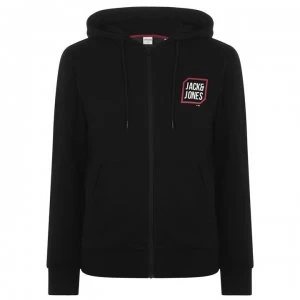 image of Jack and Jones Logo Full Zip Hoodie - Black