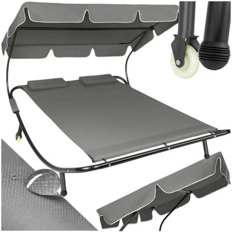 Image of Tectake 1 Sun Lounger Livorno - For 2 People, Adjustable Sunroof, With Wheels - Black/grey