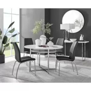 Image of Furniturebox Adley White High Gloss 120cm Storage Dining Table & 4 Black Isco Silver Leg Faux Leather Chairs