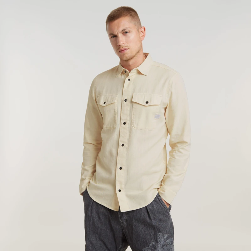 Image of G Star Mens Marine Long-Sleeve Denim Shirt Ecru GD C487 male Small