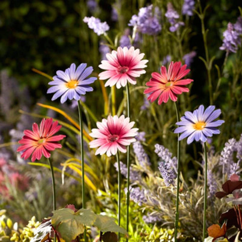 Image of Garden Gear Metal Daisy Stakes Decorative Ornament, Set Of 12 (Purple/pink/magenta)