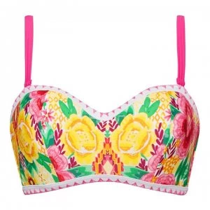 image of Figleaves Underwired Bandeau Bikini Top - YELLOW FLORAL