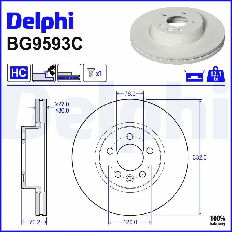 Image of DELPHI Brake disc DELPHI BG9593C