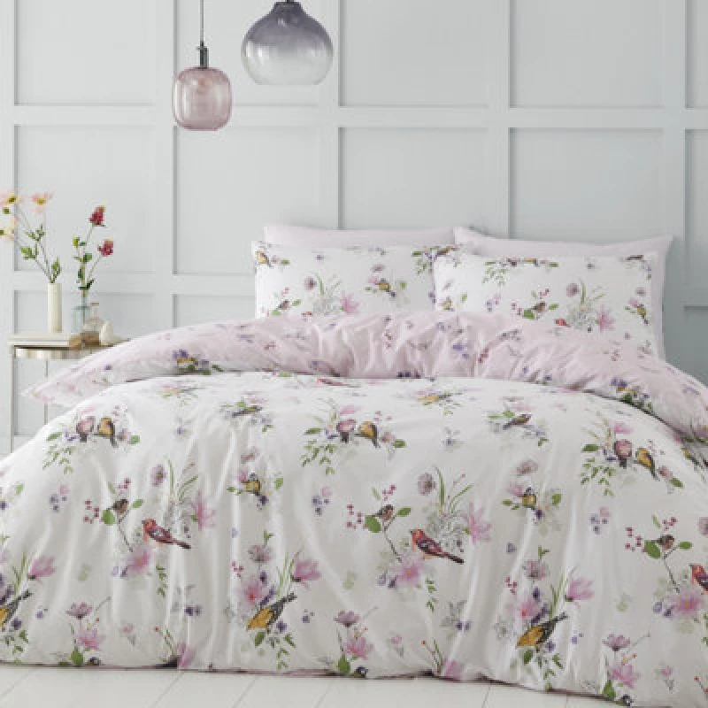 Image of Catherine Lansfield Bedding Songbird Duvet Cover Set With Pillowcase Pink