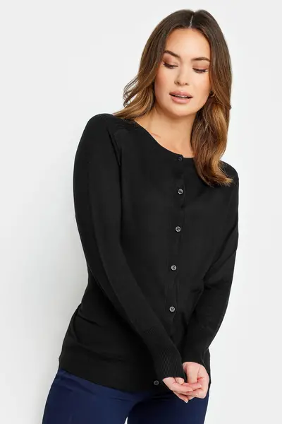 image of M&Co Petite Button Cardigan Black