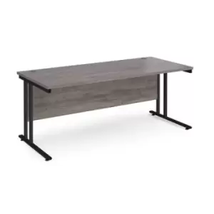 image of Office Desk 1800mm Rectangular Desk With Cantilever Leg Grey Oak Tops With Black Frames Maestro 25