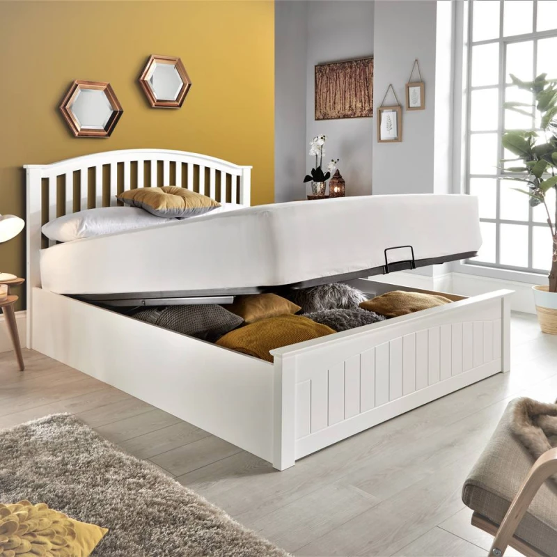 Image of Bedmaster Grayson Wooden Ottoman Storage Bed & Super Orthopaedic Mattress in White Size: Double White Unisex Double