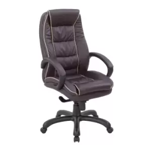 Image of Truro High Back Leather Faced Executive Armchair With Contrasting Piping - Burgundy